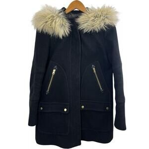 J. CREW Chateau Parka Wool Faux Fur Coat 2 Black Stadium Cloth Nello Gori Womens